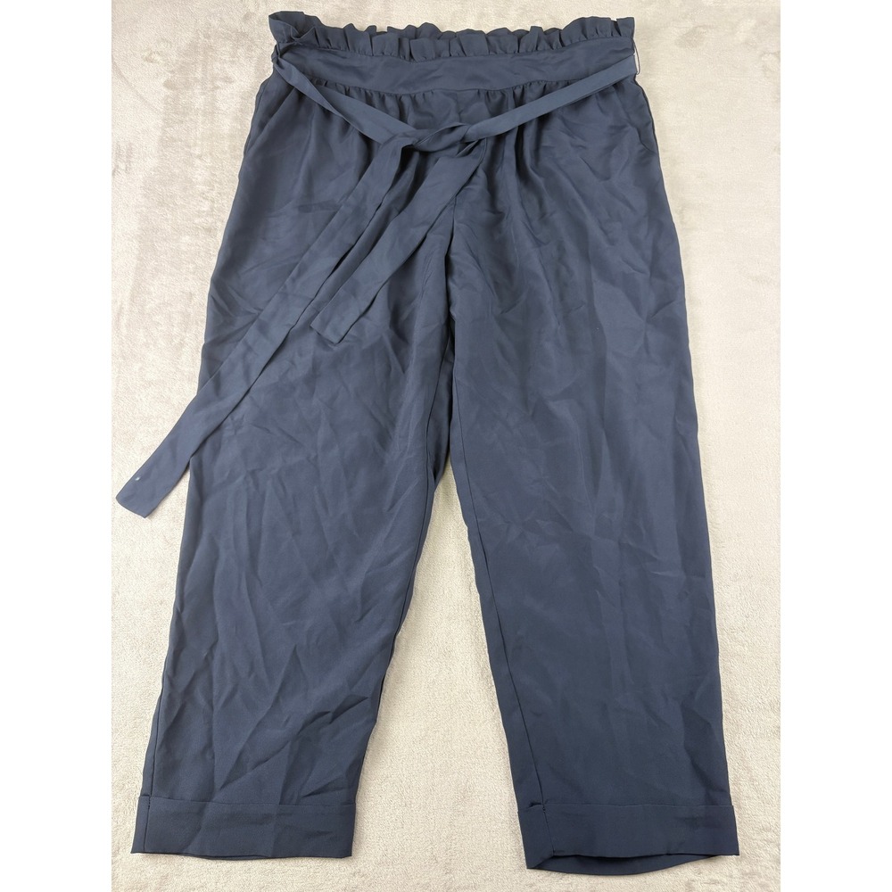 BCBGeneration Navy Blue Paperbag Waist Tie Tapered Crop Pants Womens 10